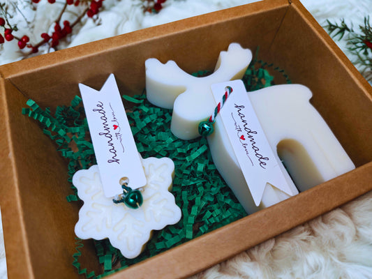 Rentier & Schneeflocke Kerzen-Set Geschenk