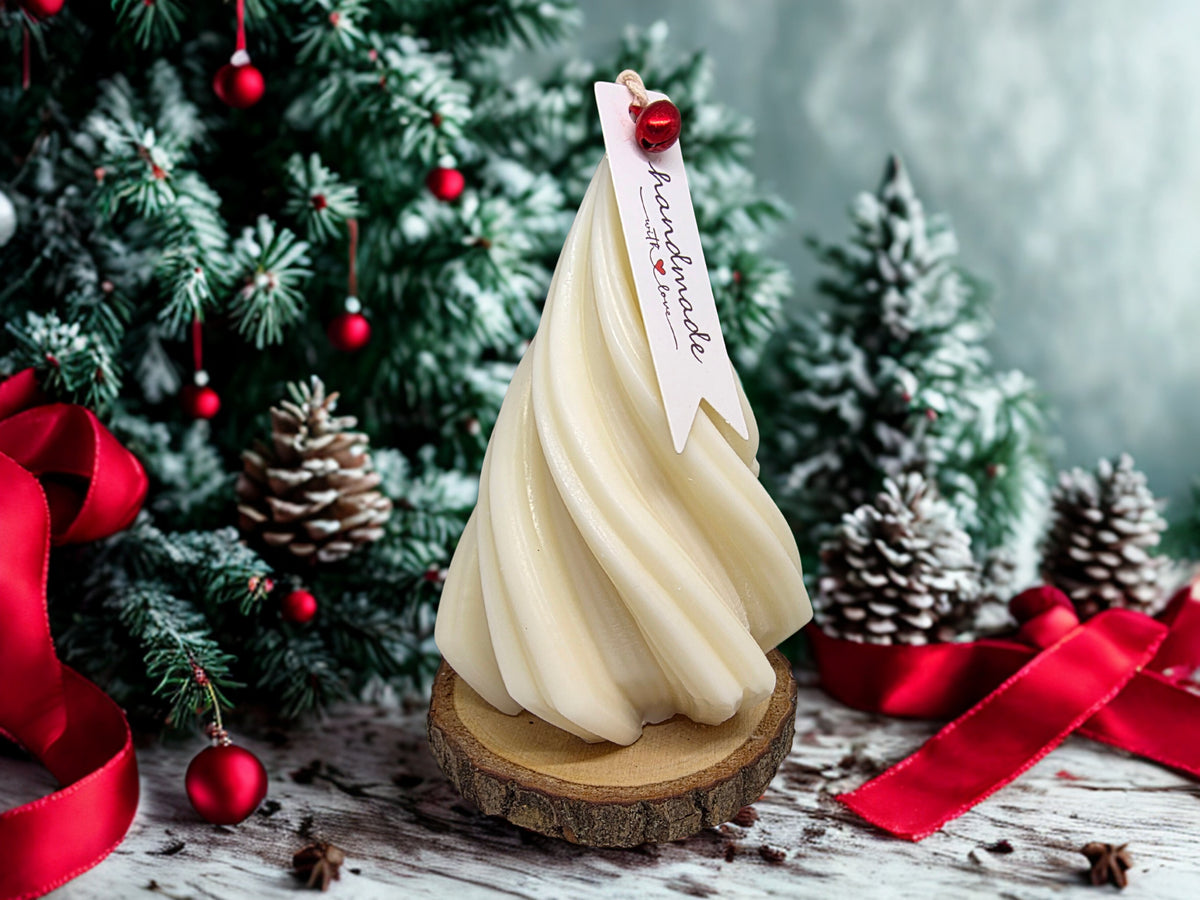 Swirl Tannenbaum Kerze ink. Holzuntersetzer