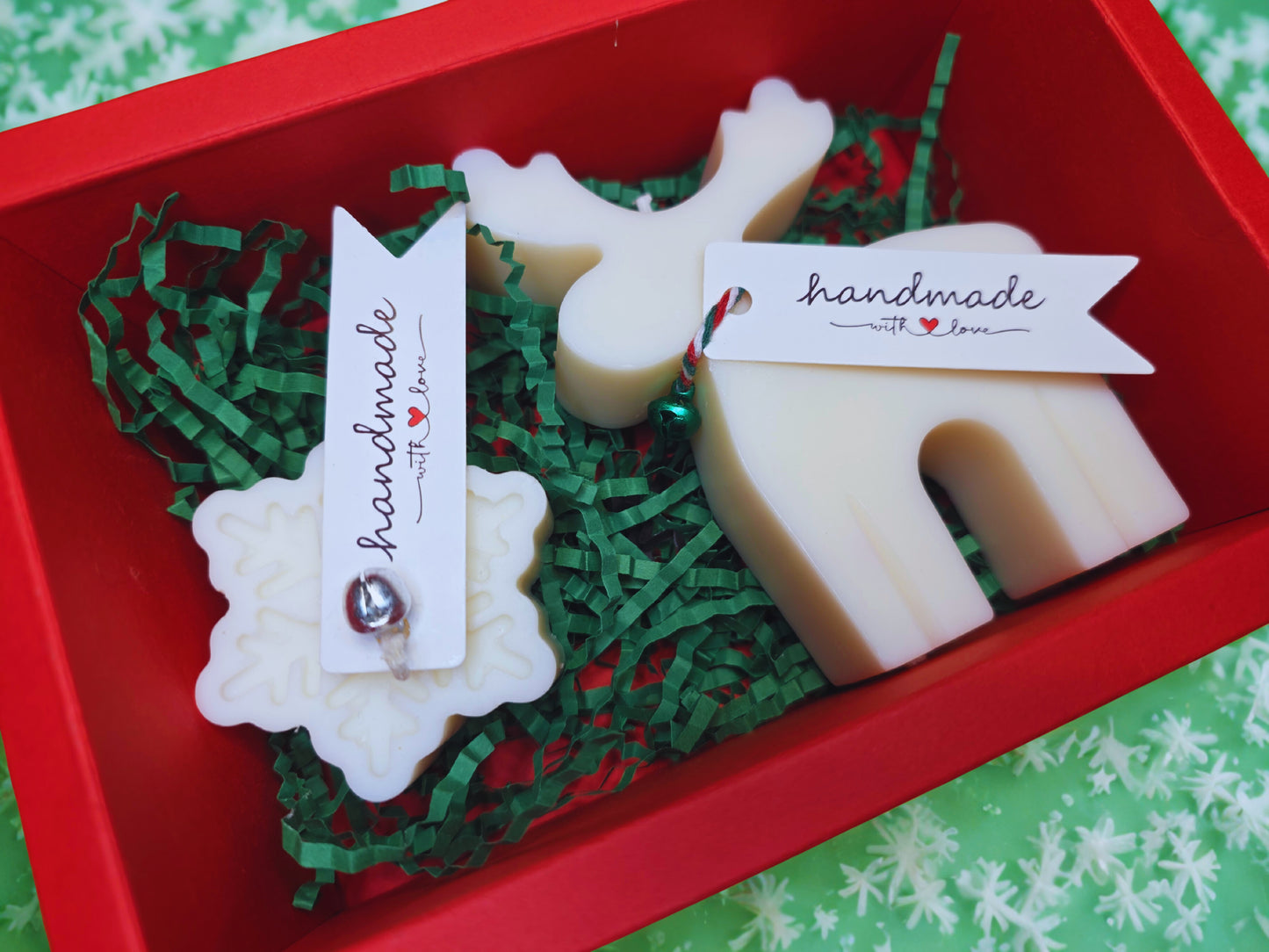 Rentier & Schneeflocke Kerzen-Set Geschenk