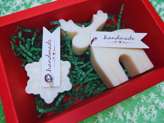 Rentier & Schneeflocke Kerzen-Set Geschenk